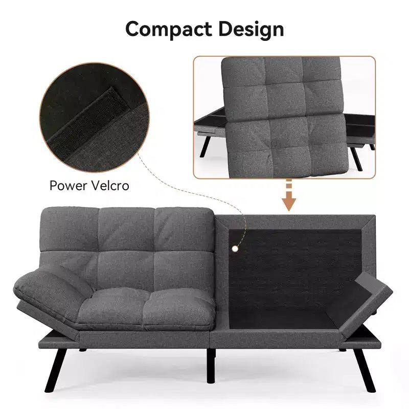 Dyonery 71 Convertible Futon Sofa Bed,Modern Linen Futon Couch with Detachable Cushion,Adjustable Backrest & Armrest