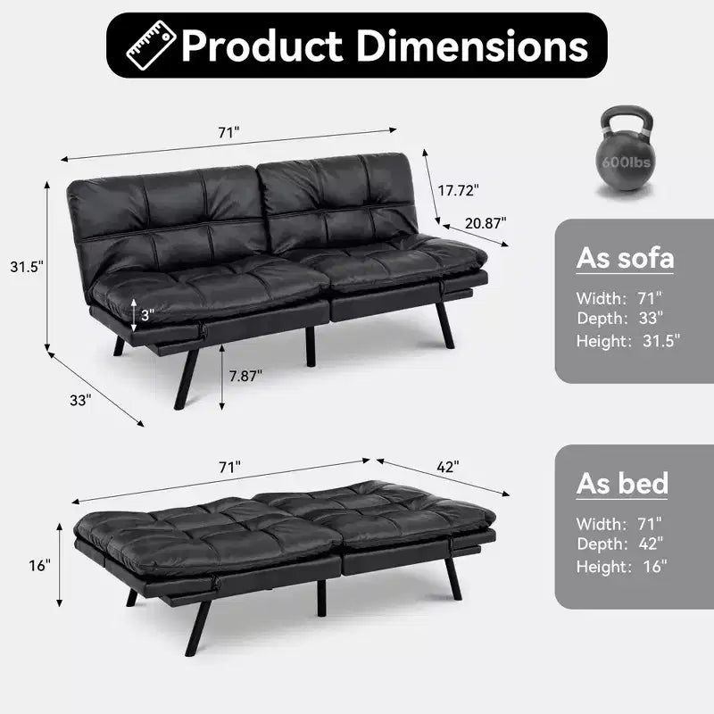 Dyonery 71 Convertible Futon Sofa Bed,Modern Linen Futon Couch with Detachable Cushion,Adjustable Backrest & Armrest