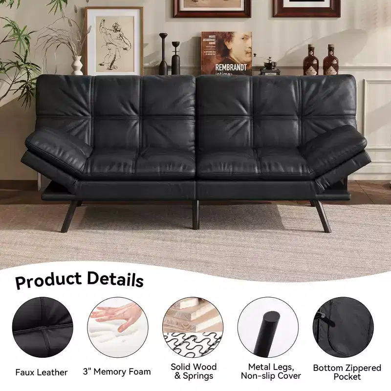 Dyonery 71 Convertible Futon Sofa Bed,Modern Linen Futon Couch with Detachable Cushion,Adjustable Backrest & Armrest