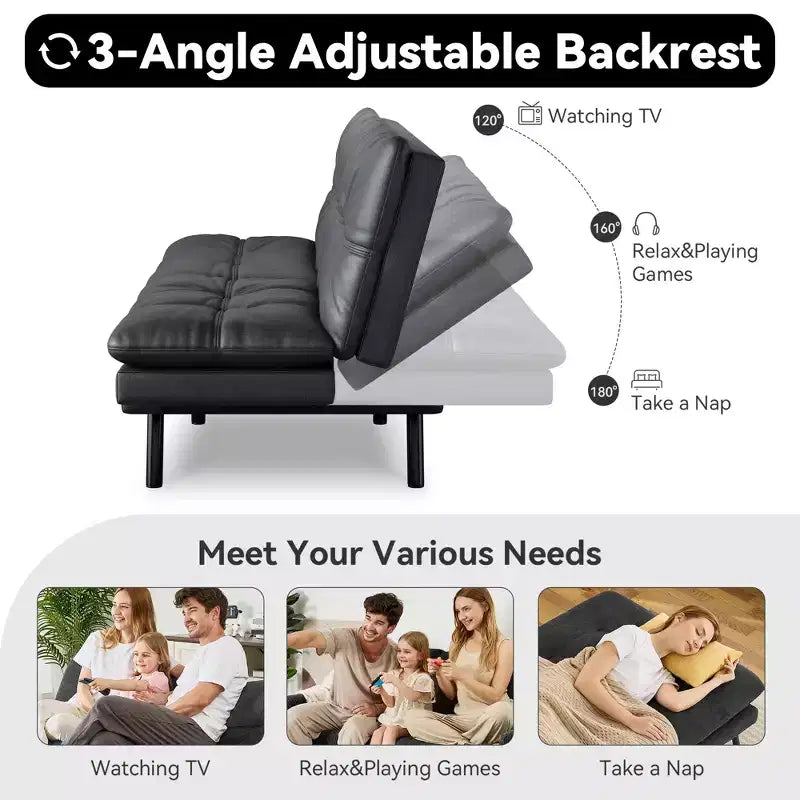 Dyonery 71 Convertible Futon Sofa Bed,Modern Linen Futon Couch with Detachable Cushion,Adjustable Backrest & Armrest