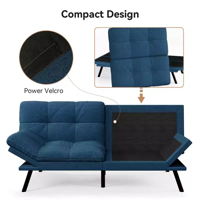 Dyonery 71 Convertible Futon Sofa Bed,Modern Linen Futon Couch with Detachable Cushion,Adjustable Backrest & Armrest