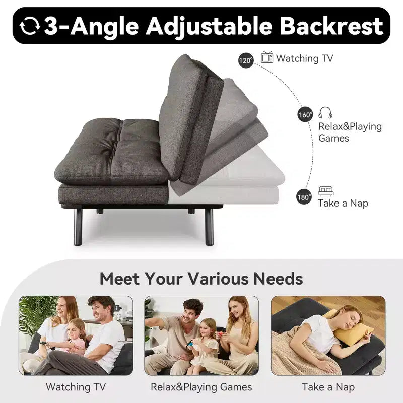 Dyonery 71 Convertible Futon Sofa Bed,Modern Linen Futon Couch with Detachable Cushion,Adjustable Backrest & Armrest