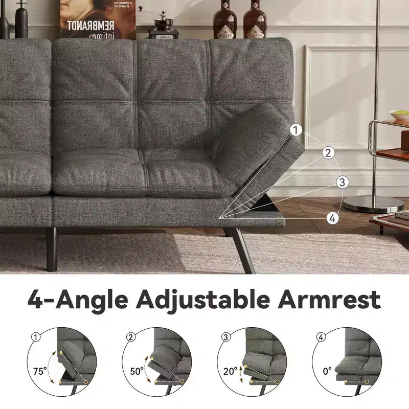 Dyonery 71 Convertible Futon Sofa Bed,Modern Linen Futon Couch with Detachable Cushion,Adjustable Backrest & Armrest