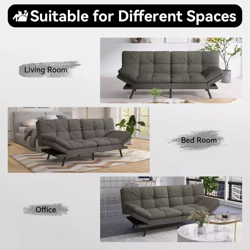 Dyonery 71 Convertible Futon Sofa Bed,Modern Linen Futon Couch with Detachable Cushion,Adjustable Backrest & Armrest