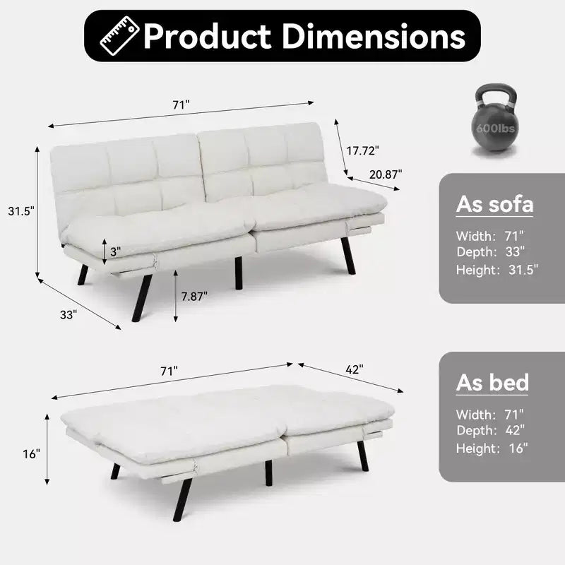 Dyonery 71 Convertible Futon Sofa Bed,Modern Linen Futon Couch with Detachable Cushion,Adjustable Backrest & Armrest
