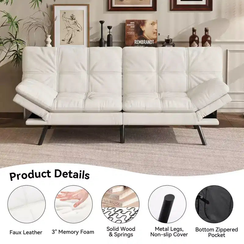 Dyonery 71 Convertible Futon Sofa Bed,Modern Linen Futon Couch with Detachable Cushion,Adjustable Backrest & Armrest