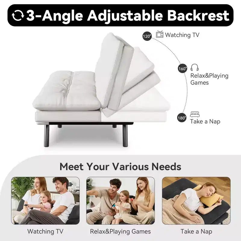 Dyonery 71 Convertible Futon Sofa Bed,Modern Linen Futon Couch with Detachable Cushion,Adjustable Backrest & Armrest