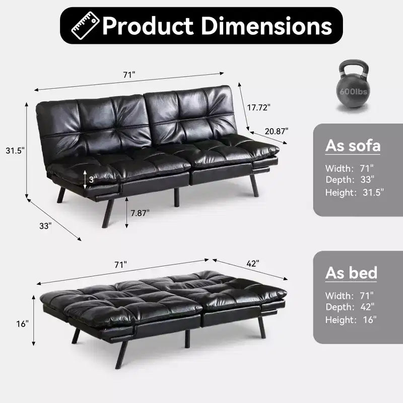 Dyonery 71 Convertible Futon Sofa Bed,Modern Linen Futon Couch with Detachable Cushion,Adjustable Backrest & Armrest