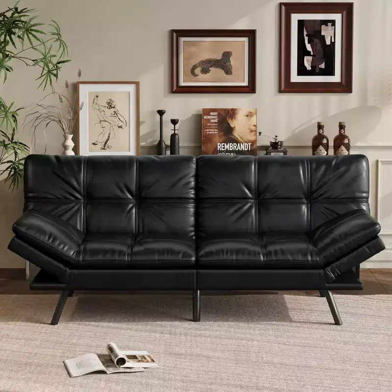 Dyonery 71 Convertible Futon Sofa Bed,Modern Linen Futon Couch with Detachable Cushion,Adjustable Backrest & Armrest