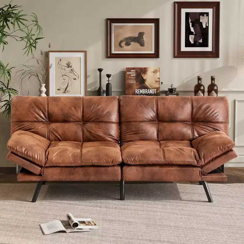 Dyonery 71 Convertible Futon Sofa Bed,Modern Linen Futon Couch with Detachable Cushion,Adjustable Backrest & Armrest