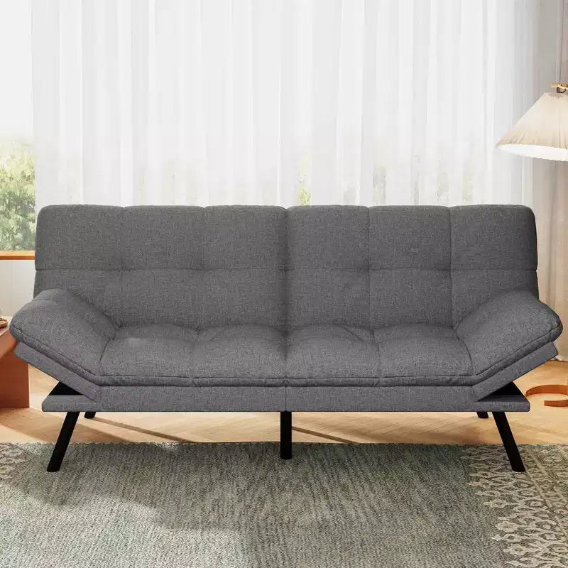 Dyonery 71 Convertible Futon Sofa Bed,Modern Linen Futon Couch with Detachable Cushion,Adjustable Backrest & Armrest