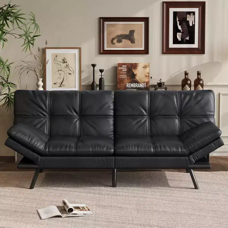 Dyonery 71 Convertible Futon Sofa Bed,Modern Linen Futon Couch with Detachable Cushion,Adjustable Backrest & Armrest