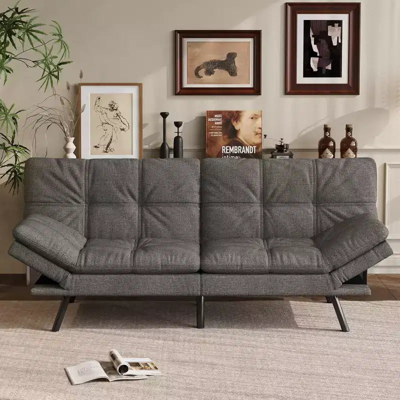 Dyonery 71 Convertible Futon Sofa Bed,Modern Linen Futon Couch with Detachable Cushion,Adjustable Backrest & Armrest