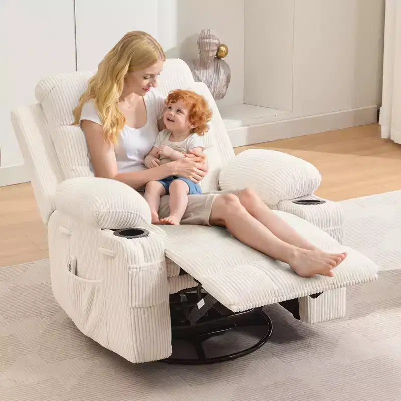 Recliner Chair Nursery, Manual Reclining Rocking Chair, 360 Swivel Glider with Cup Holder, Massage and Heat Recliner, Indoor Single Sofa Chairs