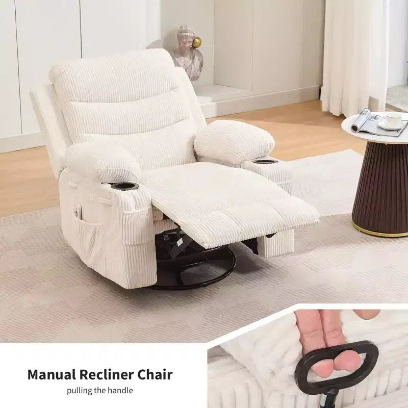 Recliner Chair Nursery, Manual Reclining Rocking Chair, 360 Swivel Glider with Cup Holder, Massage and Heat Recliner, Indoor Single Sofa Chairs