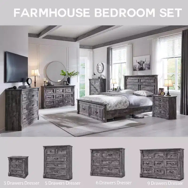 Mastgoal 61 Farmhouse Dresser with 8 Drawers, Rustic Wood Closet Storage with Roman Column for Bedroom