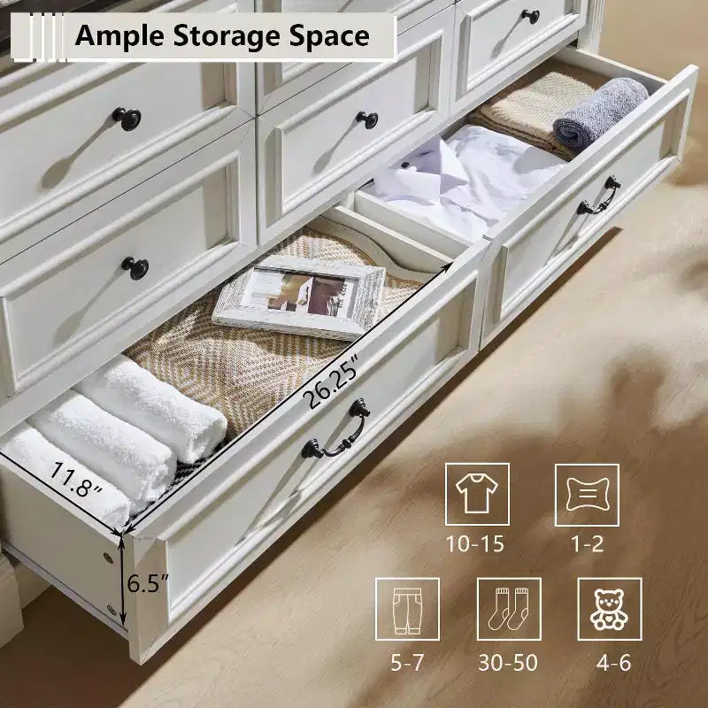 Mastgoal 61 Farmhouse Dresser with 8 Drawers, Rustic Wood Closet Storage with Roman Column for Bedroom