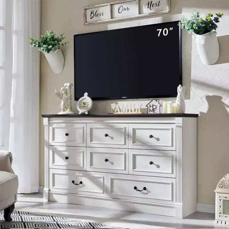 Mastgoal 61 Farmhouse Dresser with 8 Drawers, Rustic Wood Closet Storage with Roman Column for Bedroom