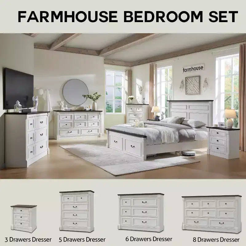 Mastgoal 61 Farmhouse Dresser with 8 Drawers, Rustic Wood Closet Storage with Roman Column for Bedroom