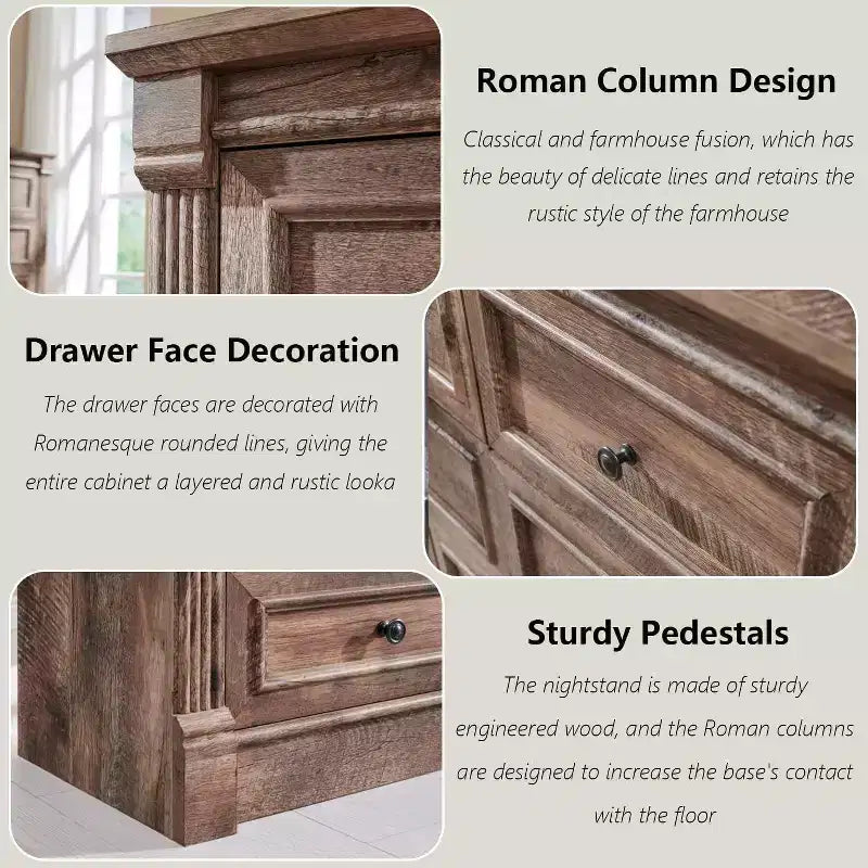 Mastgoal 61 Farmhouse Dresser with 8 Drawers, Rustic Wood Closet Storage with Roman Column for Bedroom