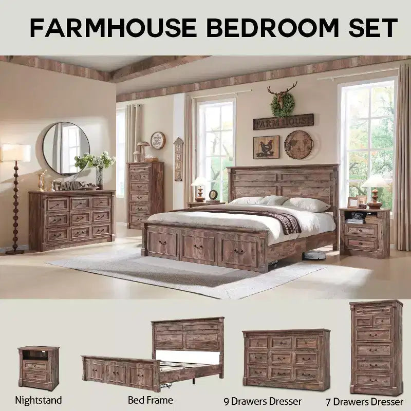 Mastgoal 61 Farmhouse Dresser with 8 Drawers, Rustic Wood Closet Storage with Roman Column for Bedroom