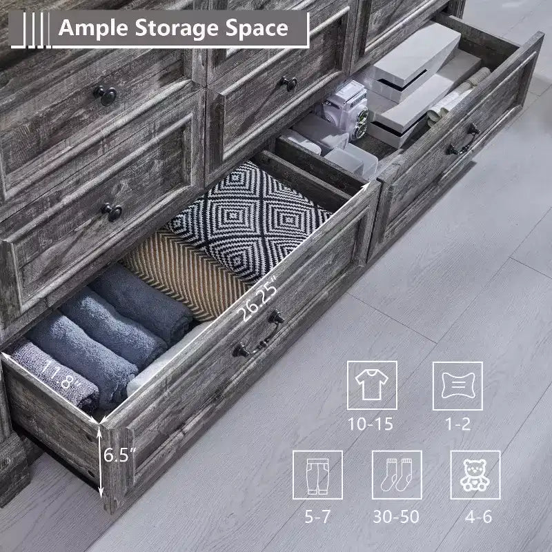 Mastgoal 61 Farmhouse Dresser with 8 Drawers, Rustic Wood Closet Storage with Roman Column for Bedroom