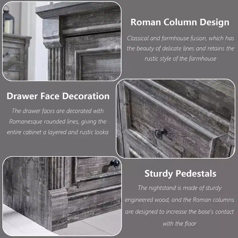 Mastgoal 61 Farmhouse Dresser with 8 Drawers, Rustic Wood Closet Storage with Roman Column for Bedroom