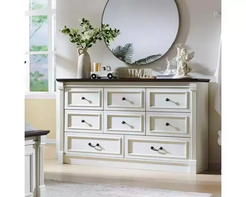 Mastgoal 61 Farmhouse Dresser with 8 Drawers, Rustic Wood Closet Storage with Roman Column for Bedroom