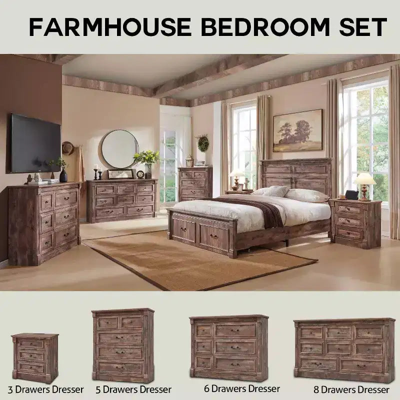 Mastgoal 46 Farmhouse Dresser with 5 Drawers, Rustic Wood Closet Storage with Roman Column for Bedroom