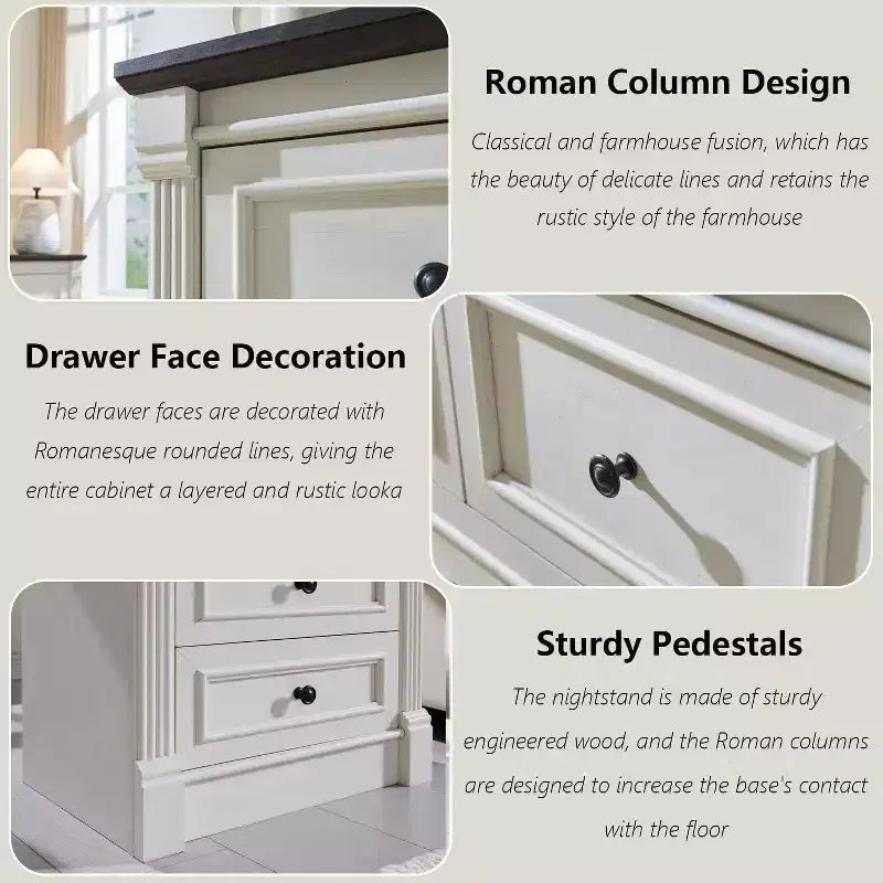 Mastgoal 46 Farmhouse Dresser with 5 Drawers, Rustic Wood Closet Storage with Roman Column for Bedroom