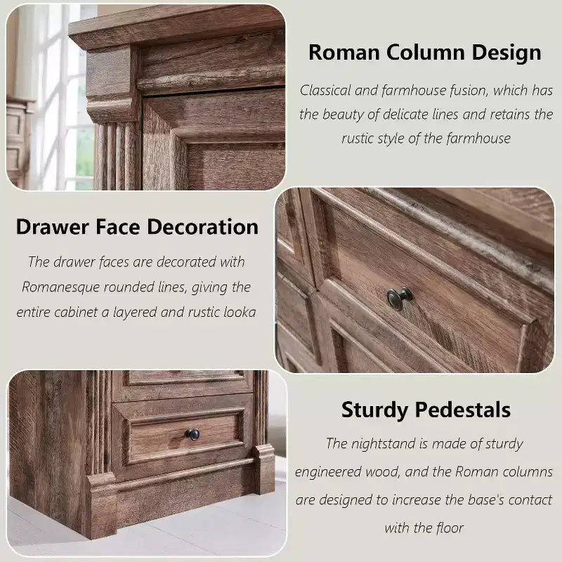 Mastgoal 46 Farmhouse Dresser with 5 Drawers, Rustic Wood Closet Storage with Roman Column for Bedroom