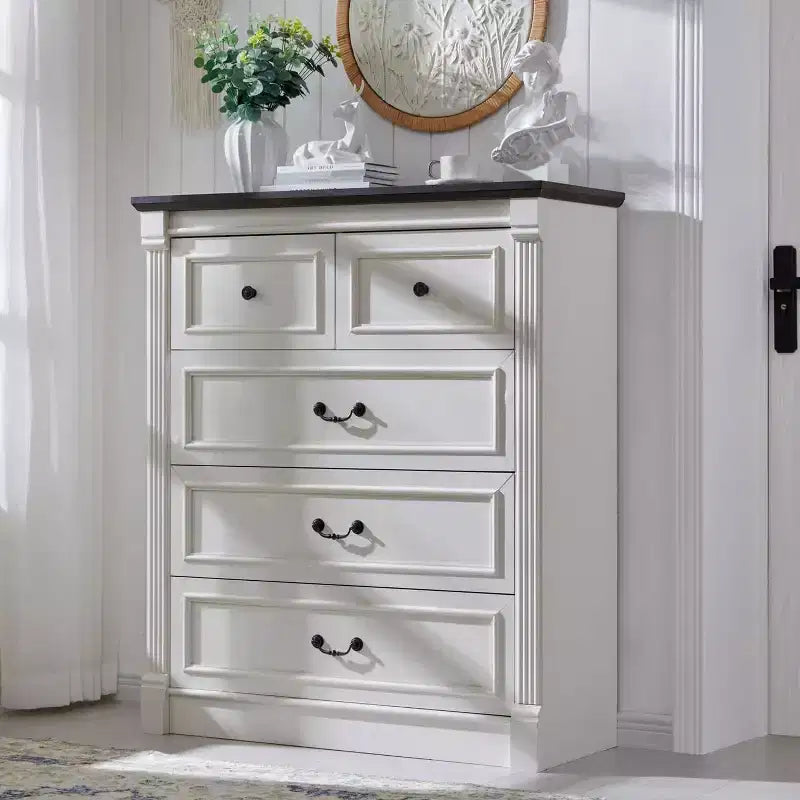Mastgoal 46 Farmhouse Dresser with 5 Drawers, Rustic Wood Closet Storage with Roman Column for Bedroom