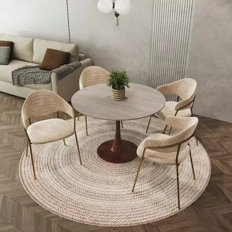 LeisureMod Bristol 35 Round Dining Table with Sintered Stone Top and Walnut Steel Pedestal Base for Modern Kitchen and Dining Room