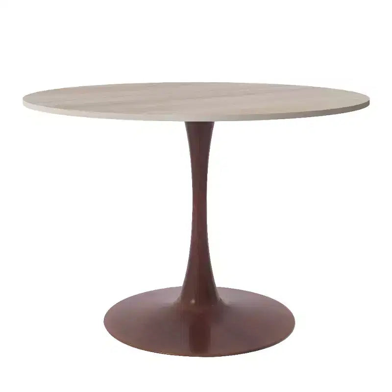 LeisureMod Bristol 35 Round Dining Table with Sintered Stone Top and Walnut Steel Pedestal Base for Modern Kitchen and Dining Room