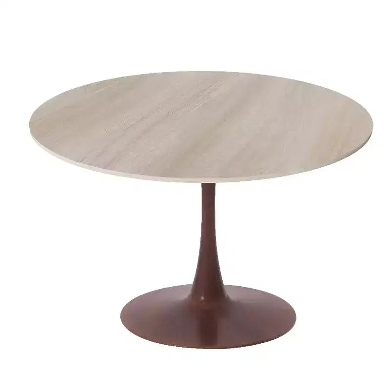 LeisureMod Bristol 35 Round Dining Table with Sintered Stone Top and Walnut Steel Pedestal Base for Modern Kitchen and Dining Room