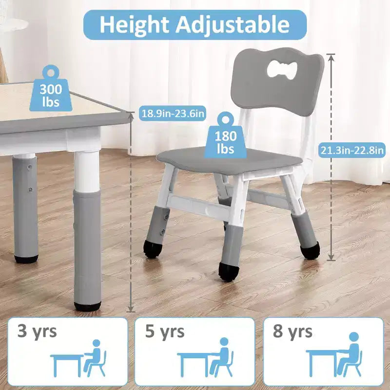Table et Chaises pour Enfants - Table d'Activités Réglable en Hauteur (23") avec 4 Chaises, Bureau Artistique Effaçable pour la Maternelle et la Salle de Jeux (2-10 Ans)