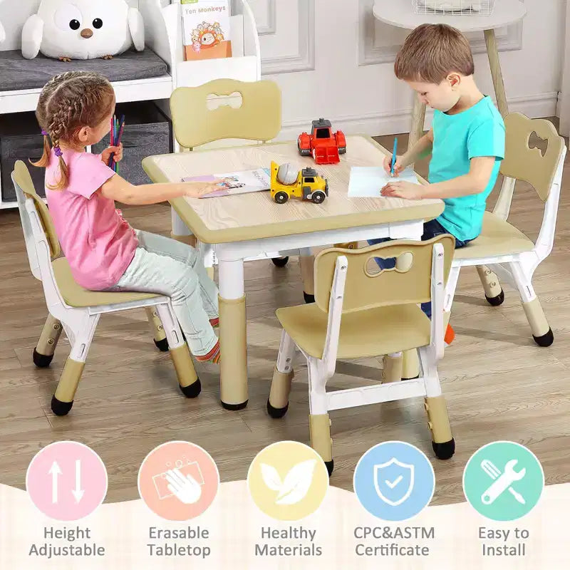 Table et Chaises pour Enfants - Table d'Activités Réglable en Hauteur (23") avec 4 Chaises, Bureau Artistique Effaçable pour la Maternelle et la Salle de Jeux (2-10 Ans)