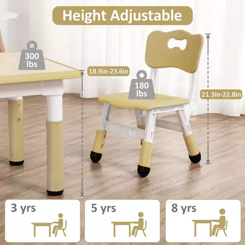 Kids Table and Chairs Set - 23 Height Adjustable Toddler Table with 4 Chairs, Erasable Art Desk for Preschool & Playroom (Ages 2-10)