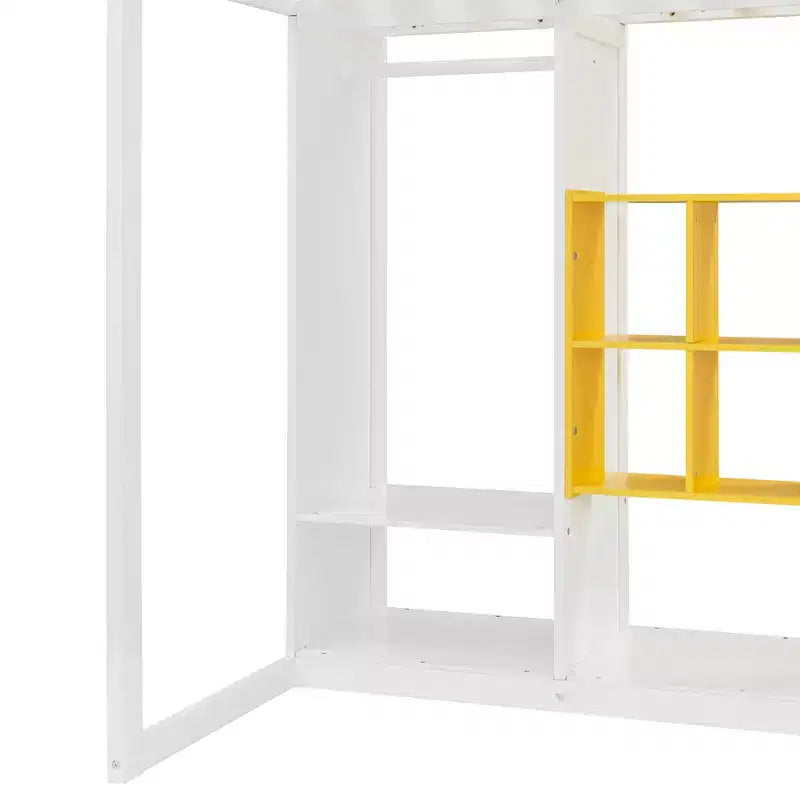 Whisen Twin Size Wood Loft Bed, Smart Storage with Wardrobe, Shelves & Cabinet, Colorful Design