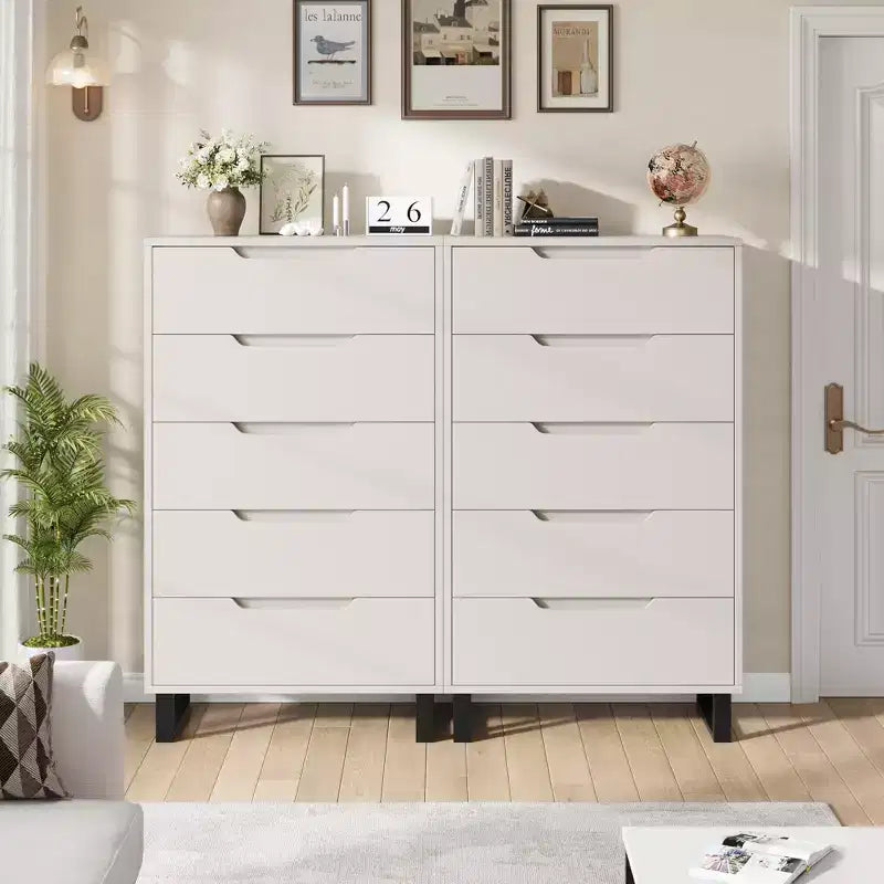 5-Drawer White Bedroom Dressers: 50 Tall Freestanding Vertical Wooden Chest with Storage for Living Room, Hallway & Entryway