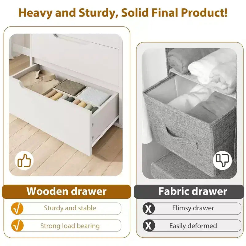 5-Drawer White Bedroom Dressers: 50 Tall Freestanding Vertical Wooden Chest with Storage for Living Room, Hallway & Entryway