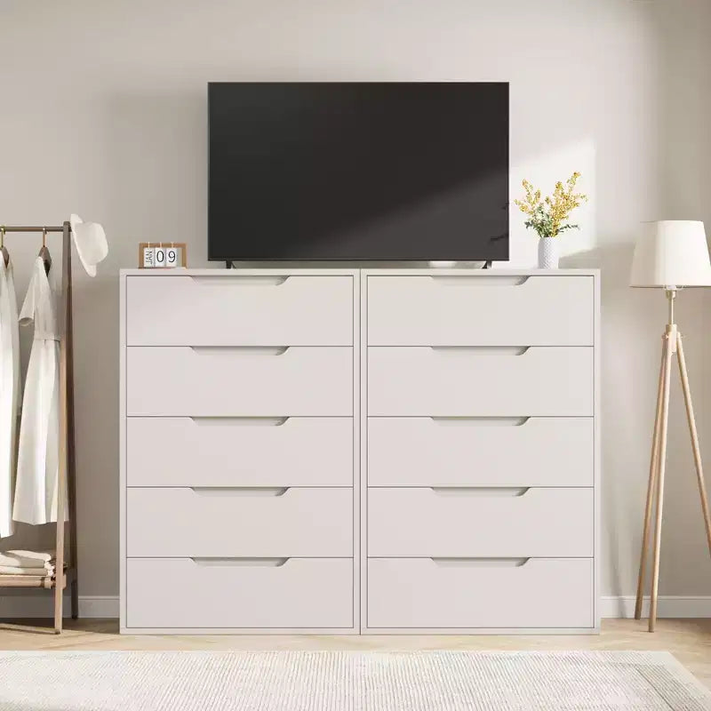 5-Drawer White Bedroom Dressers: 50 Tall Freestanding Vertical Wooden Chest with Storage for Living Room, Hallway & Entryway