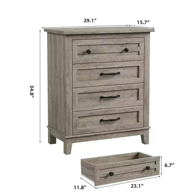 Garvee 4 Dresser for Bedroom, 34.8 Tall Drawer Dresser with Storage Freestanding, Wooden Closet Storage Chest for Living Room, Bedroom
