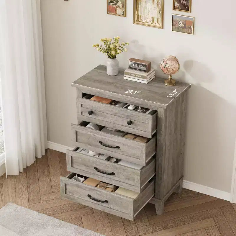 Garvee 4 Dresser for Bedroom, 34.8 Tall Drawer Dresser with Storage Freestanding, Wooden Closet Storage Chest for Living Room, Bedroom