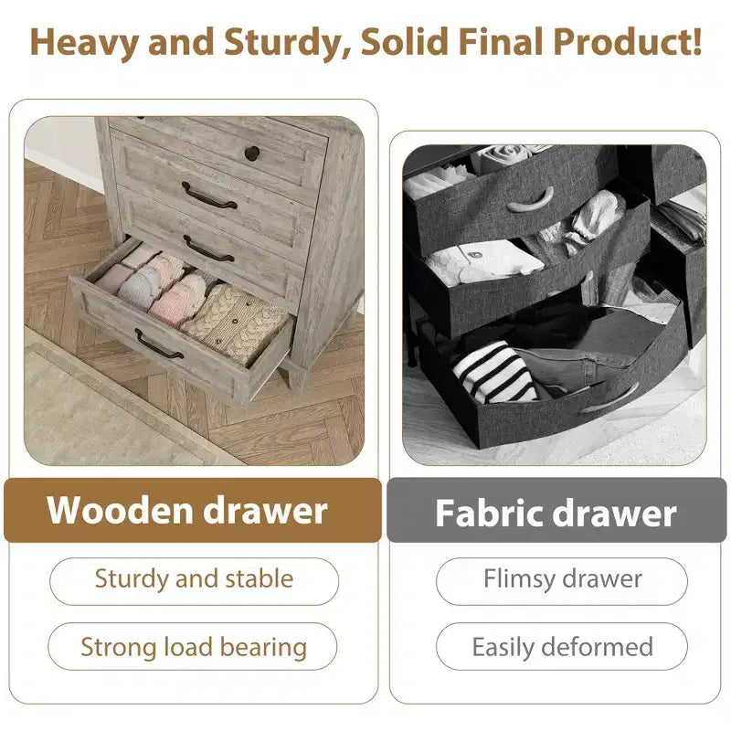 Garvee 4 Dresser for Bedroom, 34.8 Tall Drawer Dresser with Storage Freestanding, Wooden Closet Storage Chest for Living Room, Bedroom