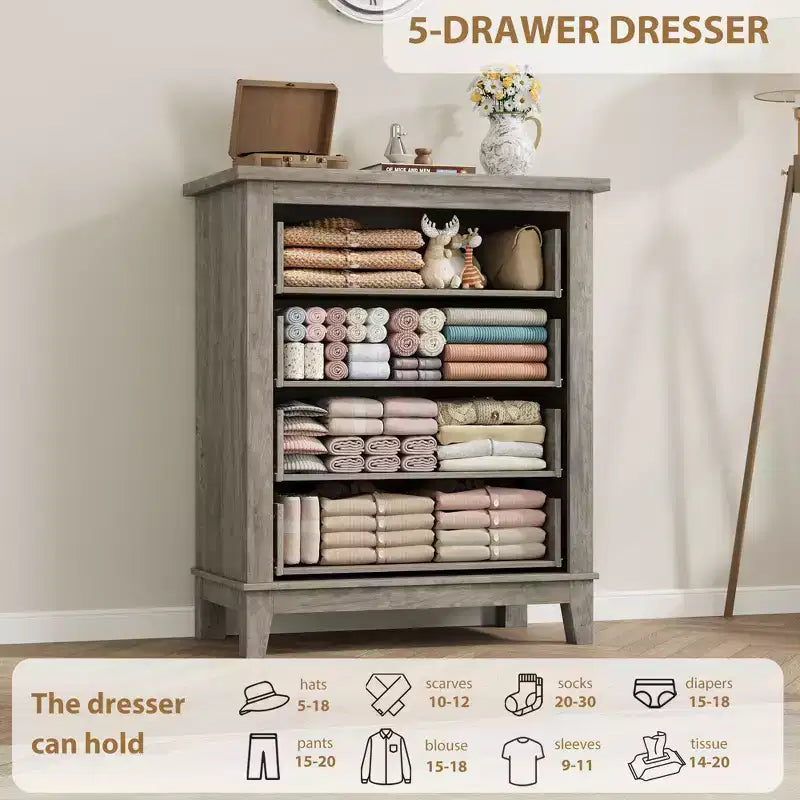 Garvee 4 Dresser for Bedroom, 34.8 Tall Drawer Dresser with Storage Freestanding, Wooden Closet Storage Chest for Living Room, Bedroom