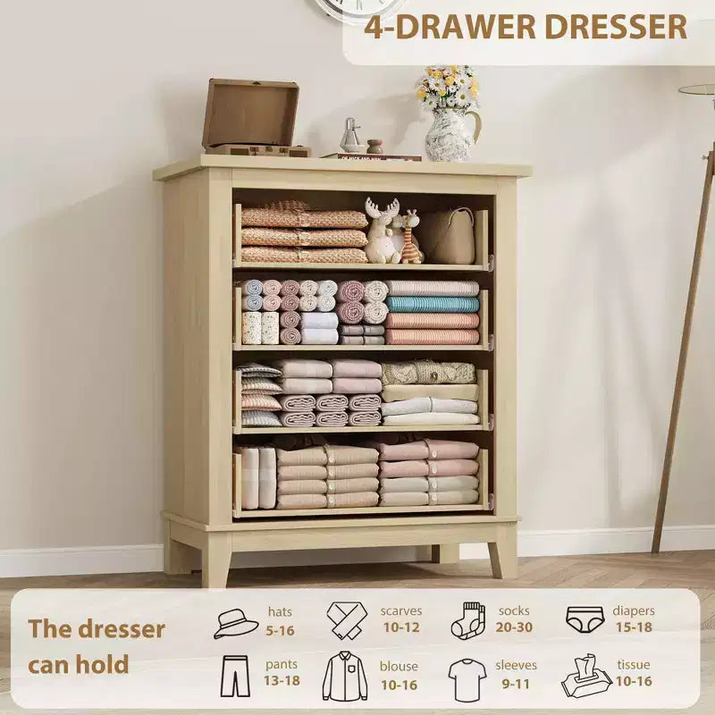 Garvee 4 Dresser for Bedroom, 34.8 Tall Drawer Dresser with Storage Freestanding, Wooden Closet Storage Chest for Living Room, Bedroom