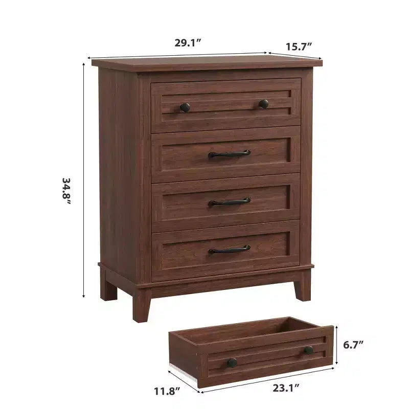Garvee 4 Dresser for Bedroom, 34.8 Tall Drawer Dresser with Storage Freestanding, Wooden Closet Storage Chest for Living Room, Bedroom