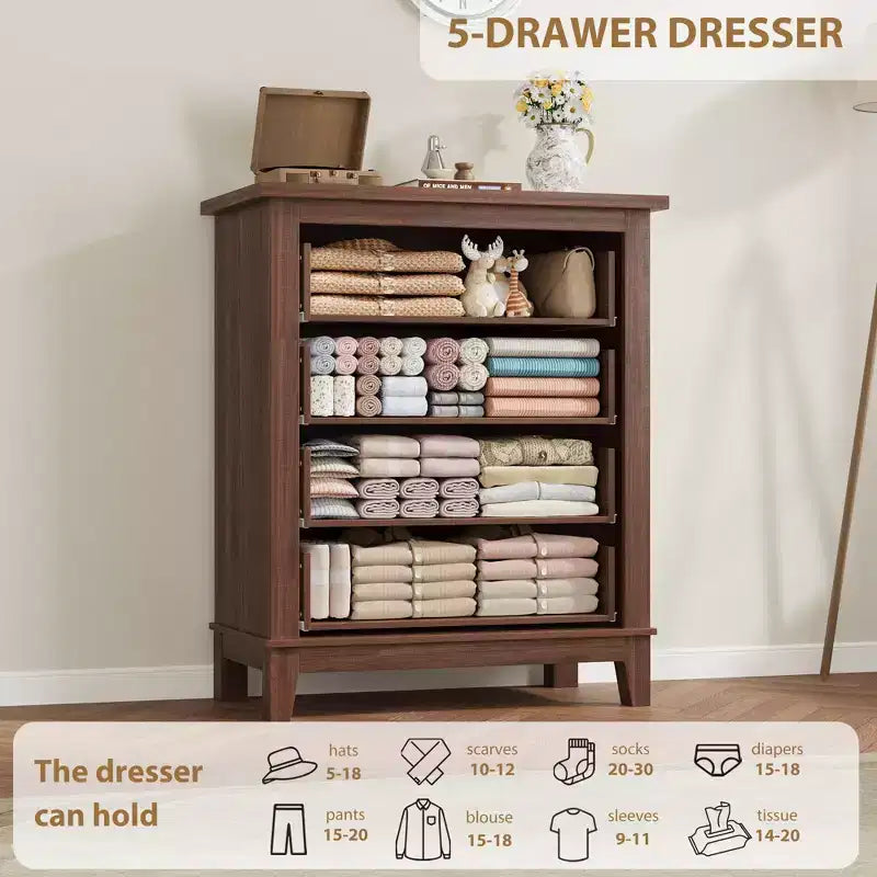 Garvee 4 Dresser for Bedroom, 34.8 Tall Drawer Dresser with Storage Freestanding, Wooden Closet Storage Chest for Living Room, Bedroom