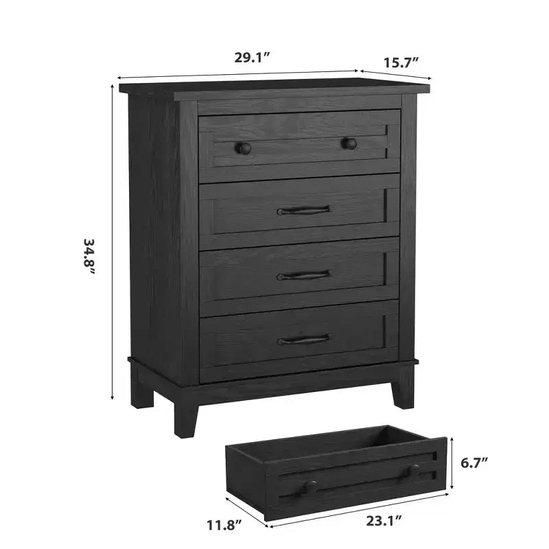Garvee 4 Dresser for Bedroom, 34.8 Tall Drawer Dresser with Storage Freestanding, Wooden Closet Storage Chest for Living Room, Bedroom